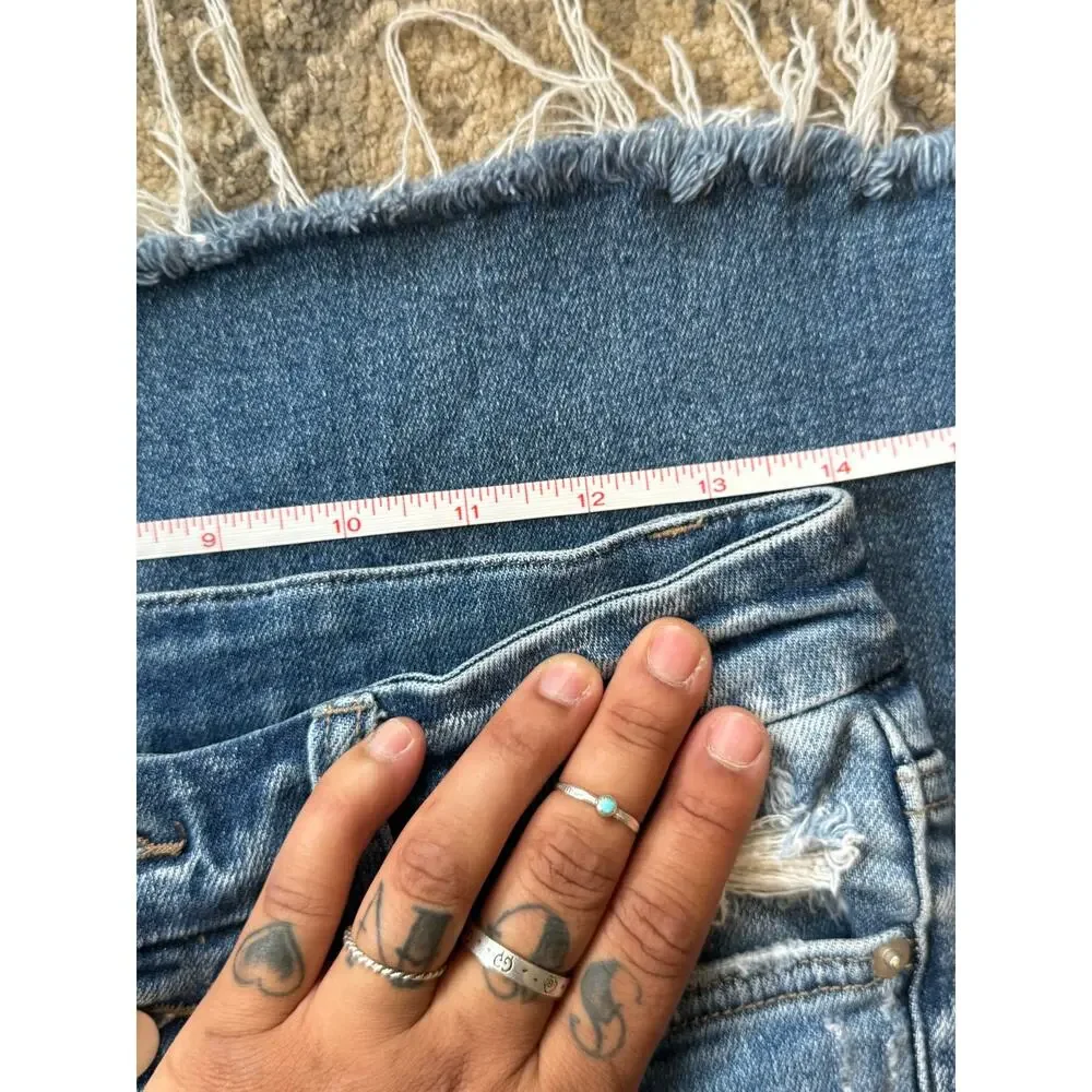 Altar’d State High Rise Distressed Flare Jeans Women 28 Raw Hem Button Fly Denim
